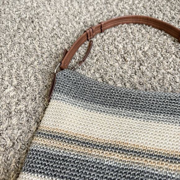 The Sak Sequoia Crochet Hobo Striped Bag Boho Silver Hardware Gray Cream Tan - Picture 2 of 5